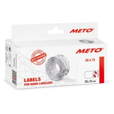 Image of Original Meto price label labels (26x12 mm, 1 line, 6,000 pieces, white, permanent, for , Hutner, Avery, Contact, Sato, Tovel etc.), 9506163