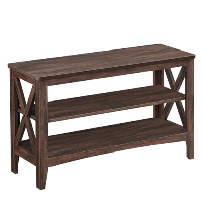 Image of VASAGLE Shoe Bench, Storage Hallway 2 Tier Rack, 30 x 80 48 cm, Holds up to 136 kg, Farmhouse Style, for Living Room, Bedroom, Maroon Brown LSB053K51