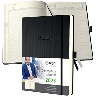 Image of SIGEL C2304 Appointment book Conceptum 2023 A4+ black hardcover 1 page = day 480 S.
