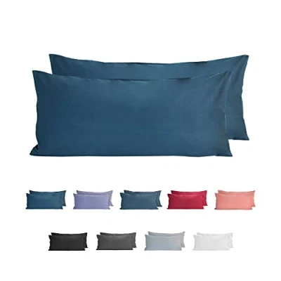 Image of Komfortec 100% Cotton Cushion Covers Set of 2 40 x 80 cm, Super Soft Premium Jersey Pillowcase 150 g/m², Cover, Deep Sea Blue