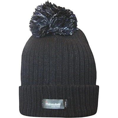 Image of TeddyT&#039;s Ladies Thinsulate Chunky Knit Fleece Lined Insulated Thermal Winter Bobble Hat (Black)