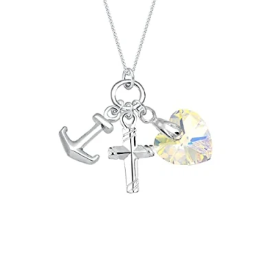 Image of Elli Necklace Women Anchor Heart Cross Pendant Filigrian with Crystals in 925 Sterling Silver