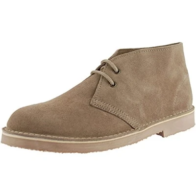 Image of Roamers Unisex Suede Leather Lace Up Fashion Ankle Desert Boots Stone Real Suede, Mens UK 4 / EU 38