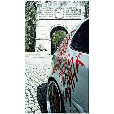 Image of Finest Folia Tuning Film, “Hahaha Graphic Lettering, Large Joker/Batman Sticker. for Car, KX029 (Carmine Red 306)
