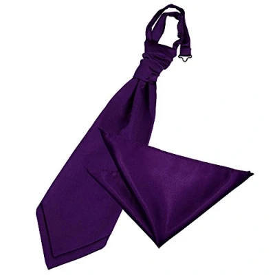 Image of DQT Men Plain Satin Wedding Cravat &amp; Pocket Square + Cufflinks Pre Tied, Purple