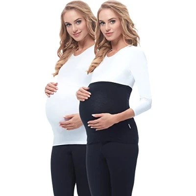 Image of Be Mammy Maternity Belly Band 169 2 Pack (Black/White, 40/42)