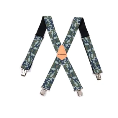 Image of Barnwell Green Camo Camouflage Trouser Braces Suspenders Heavy Duty Metal Clips 50mm Wide Adjustable Elastic Work Camping