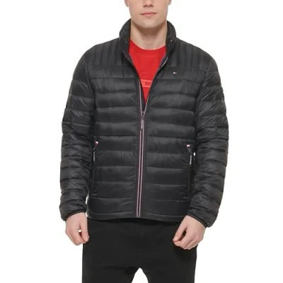 Image of Tommy Hilfiger Men&#039;s Lightweight Down Alternative Packable Puffer Jacket Coat, Black, XL