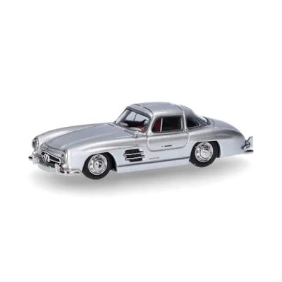 Image of herpa 430975 car Mercedes Benz 300 SL gullwing, miniature at 1:87 scale, collector&#039;s item, Made in Germany, plastic model, color: Silver metallic