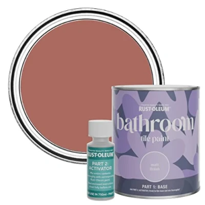 Image of Rust Oleum Red Water Resistant Bathroom Tile Paint in Matt Finish Salmon 750ml