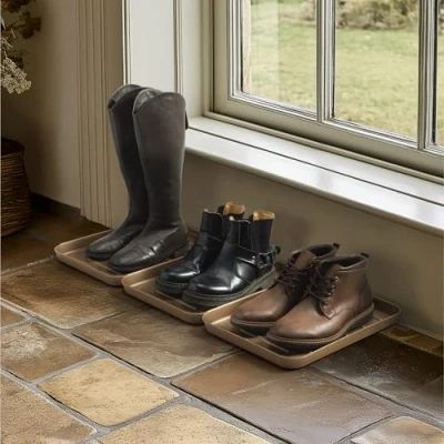 Image of Navaris Set of 3 Shoe Drip Trays Multi Purpose Boot Tray For Shoes, Boots, Wellies Indoor &amp; Outdoor Use in All Seasons Bronze Colour, Small