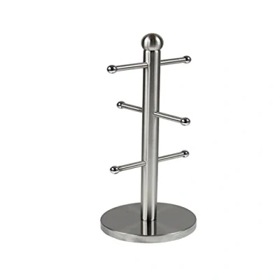 Image of Royal Cuisine Stainless Steel Coffee Tea Mug Tree Hanger Stand Cup Holder with 6 Hooks for Counter (Silver) Kitchen Storage Rack Accessories
