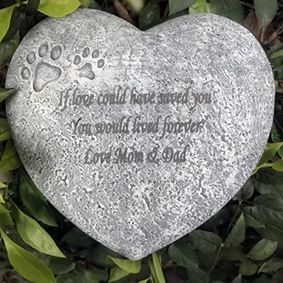 Image of CUDMORERBE Personalized Paw Prints Pet Memorial Stones, Heart Shaped Dog Grave Marker, Custom Garden Tombstone with Any Message Sympathy Gift