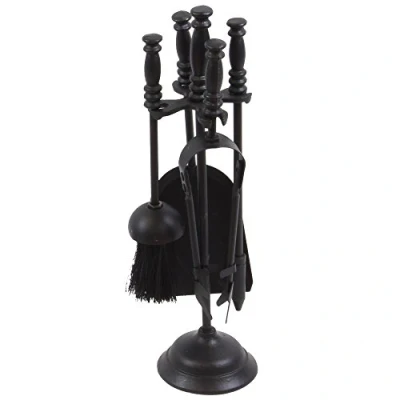 Image of Fire Vida Malham Fireside Companion Set, Metal, Black, Piece of 5
