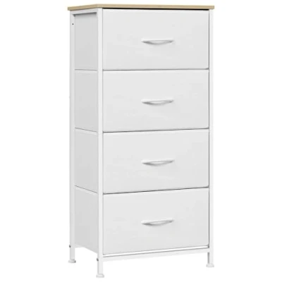 Image of WOLTU Chest of Drawers, 4 Storage Drawers Fabric Unit with Cabinet for Bedroom Hallway Living Room, Steel Frame, E1 Wooden Top, white, SSK011ws UK