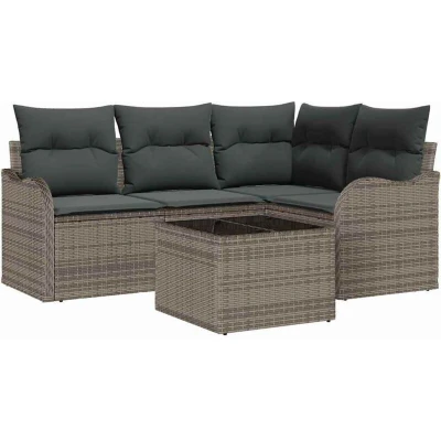 Image of vidaXL 4 Piece Garden Sofa Set with Cushions Black Poly Rattan