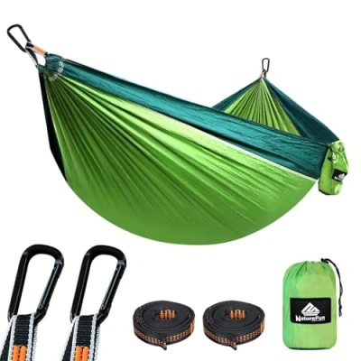 Image of NATUREFUN Ultra Light Travel Camping Hammock 300kg Load Capacity,(275 x 140 cm) Breathable,Quick drying Parachute Nylon 2 Premium Carabiners,2 Slings Included Outdoor Indoor Garden