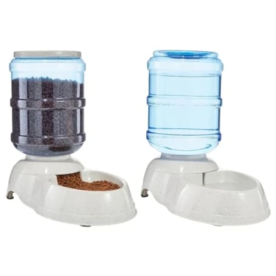 Image of Amazon Basics Dog and Cat Feeder Dispenser for Food Water, 2.5 Gallon, Large, Grey