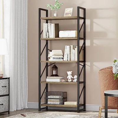 Image of YITAHOME Bookcase 5 Tiers, Floor Standing Book Shelf, Wooden Shelf and Metal Frame Rack, Display Storage Rack Shelving Units for Living Room, Home Office, Charcoal Gray Bookshelf