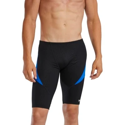 Image of TYR Men&#039;s Durafast Elite Curve Splice Jammer Swimsuit Swim Trunks, Black/Blue, 38