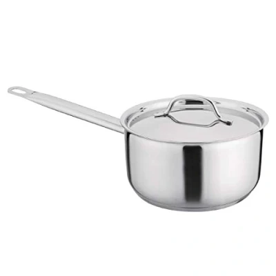 Image of Nisbets Essentials Stainless Steel Saucepan in Silver with Handled Lid Suits All Cooking Surfaces Highly Durable and Easy Clean 3L