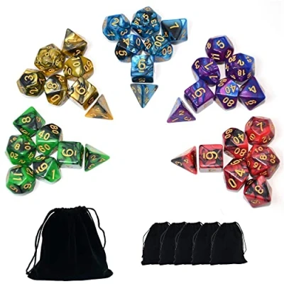 Image of SmartDealsPro Double Colors Polyhedral Dice Sets with Pouches for D&amp;D DND RPG MTG Dungeon and Dragons Table Board Roll Playing Games D4 D6 D8 D10 D% D12 D20 (5 Color Sets)
