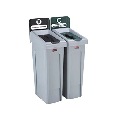Image of Rubbermaid Slim Jim Recycling Station Bundle 2 Stream General Waste (Black)/ Mixed (Green) 2129601