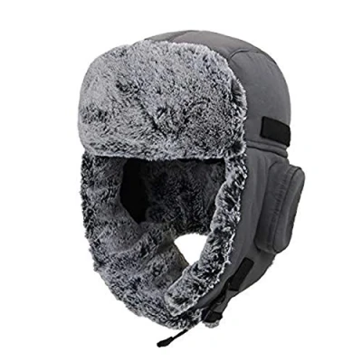 Image of Winter Bomber Ushanka Russian Hat Eskimo Fur Hunting Skiing Trapper Trooper Hats with Ear Flaps Men Womens Aviator Warm Snow Ski Dark Gray