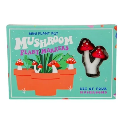 Image of Set of 4 Mini Plant Pot Mushrooms Novelty Markers for Your Garden Decor Indoor Gift