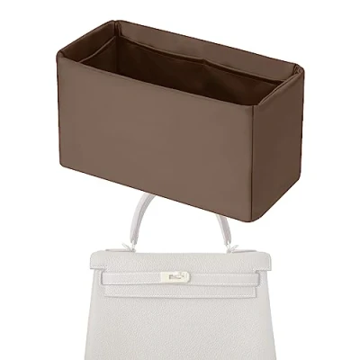 Image of XYJG Silk Bag Organiser Insert Fits Hermes Kelly Pochette/Mini/20/25/28/32/35/40, Luxury Handbag &amp;Tote Shaper (KL25,Etoupe Grey)