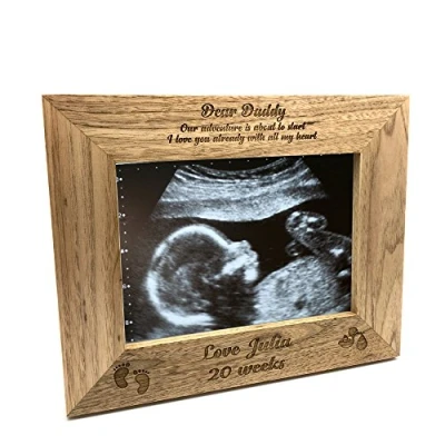 Image of ukgiftstoreonline New Baby Pregnancy Scan Wooden Photo Frame Personalised Daddy Gift (4 x 6 Inch)