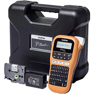 Image of Brother PTE110VP Industrial Label Maker with Power Adapter and Carry Case (for 3.5 to 12 mm Wide TZe Tapes, Labelling of Cables connectors)