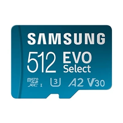 Image of Samsung EVO Select (2024) microSD card + SD adapter, 512GB, Memory for smartphone and tablet, UHS I U3, 4K UHD, Full HD, 160 MB/s Read, MB ME512SA/EU
