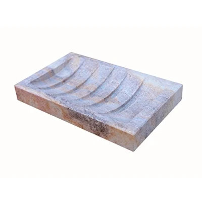 Image of KLEO Stonkraft Rectangular Shaped Soap Dish with Ridges made of Natural Rainbow Stone Unique Bath Kitchen Accessories