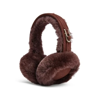 Image of Infinity Leather Ladies Brown Full Sheepskin Ear Muffs Cozy and Warm Warmers