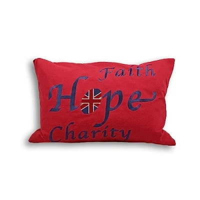 Image of Paoletti Faith Filled Cushion Red Cotton Size 35cm (w) x 50cm (l)