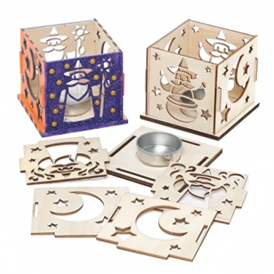 Image of Baker Ross FE662 Wizard Wooden Model Kit Pack of 3, Tealight Holder to Decorate and Display, Crafts for Children, Ideal Kids Arts Project