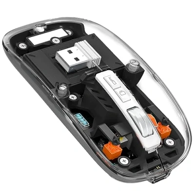 Image of MAGIC REFINER Wireless Mouse, Slim Cordless Mouse Dual Mode Bluetooth 5.1/2.4G, Silent Rechargeable Transparent Computer 2400 DPI 4 Adjustable, Battery Level Visible, for Laptop/PC/MAC, Black