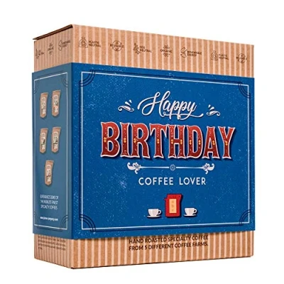 Image of Gourmet Birthday Coffee Gift Set for Men &amp; Women 5 of the World&#039;s Finest Single Estate Specialty Organic Coffees Brew Enjoy Anytime, Anywhere Hamper Style Letterbox Idea Him Her