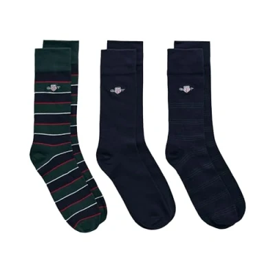 Image of GANT Men&#039;s Shield Tie Stripe Socks 3 Pack Gb, Tartan Green, 43 45