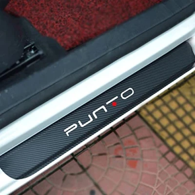 Image of EAGLEG 4Pcs Carbon Fiber Car Door Sill Guard Protector Scuff Kick Plate For Fi at 500 500x 500l Panda TIPO PUNTO BRAVO Step Pedal Stickers Strips Cover Trim with Logo Insignia, White
