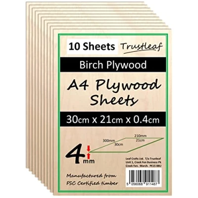 Image of 4mm Birch Plywood A4 300x210x (Pack of 10) Laserable Low Fume E1 Glue Ply...