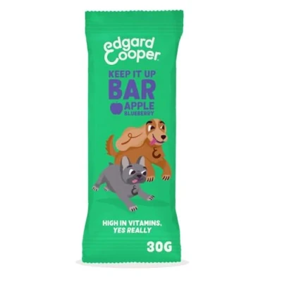 Image of Edgard &amp; Cooper Natural Dog treats Apple Keep It Up Bar (1 x 30g bar), Grain free, Plant based Vegan Treats, training packed with fresh fruit