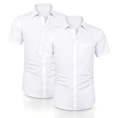 Image of ND Boys Half Sleeve School Shirt Classic Fit, Easy Iron, Soft Cotton Blend, Uniform for White (UK, Alpha, One Size, Regular, 14.5&quot; Neck Year [13 14], Pack 2)