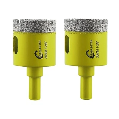 Image of Dry Diamond Core Drill Bits 2pcs 35mm SANLEETEK Hole Saw with Triangle Shank for Ceramic Porcelain Tile Granite Marble Quartz Stoneware