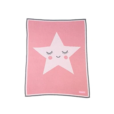 Image of Cosatto Baby Blanket, Combed Cotton Knitted, New Gift, Pink, Happy Star 90 x 70