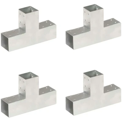 Image of vidaXL Post Connectors 4 pcs T Shape Galvanised Metal 71x71 mm