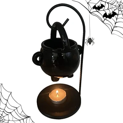 Image of Cauldron Oil Burner Wax Melt Burners Halloween Decor Essent Ial Fragrance Melts Burners, Candle Warmer Lamp &amp; Tealight Holder For Decorations And Ambiance