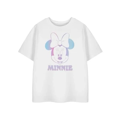 Image of Disney Minnie Mouse Girls White Short Sleeved T Shirt Gradient Graphic Tee for Kids Classic Character Apparel Crew Neck Top Children&#039;s Fashion Clothing &amp; Merchandise