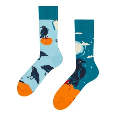 Image of Dedoles Unisex Socks for Women, Men &amp; Kids Cotton Funny Designs Football Bicycle Horses Plants Firefighter Gift Mismatched, Design: Night Crow, Colour: Multicolour, Size: 8 9.5 W / 9 11 M UK